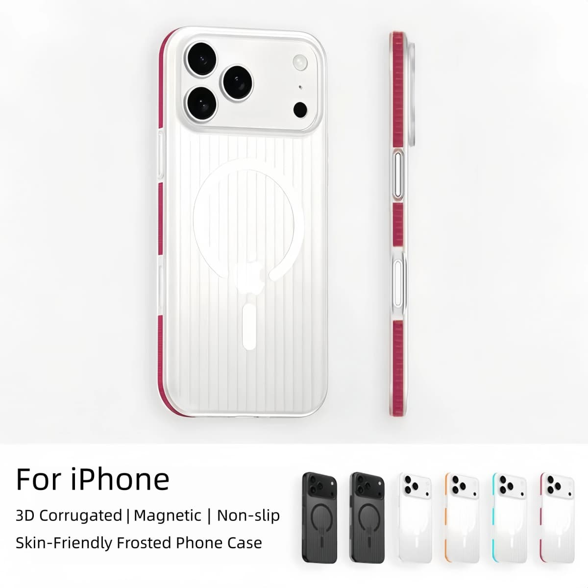 3D Corrugated For Magsafe Magnetic Phone Case For iPhone 18 17 Air 16 E 15 14 13 12 Pro Max Plus Non-slip Hard Matte Clear Cover