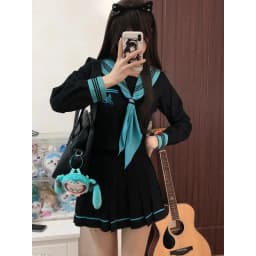 Hatsune Miku Japanese School Uniform Set Women Summer Sailor Suit Top Pleated Skirt Two Pieces Set Dress Polyester Fiber Gift