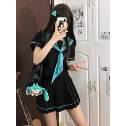 Hatsune Miku Japanese School Uniform Set Women Summer Sailor Suit Top Pleated Skirt Two Pieces Set Dress Polyester Fiber Gift