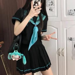 Hatsune Miku Japanese School Uniform Set Women Summer Sailor Suit Top Pleated Skirt Two Pieces Set Dress Polyester Fiber Gift
