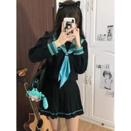 Hatsune Miku Japanese School Uniform Set Women Summer Sailor Suit Top Pleated Skirt Two Pieces Set Dress Polyester Fiber Gift