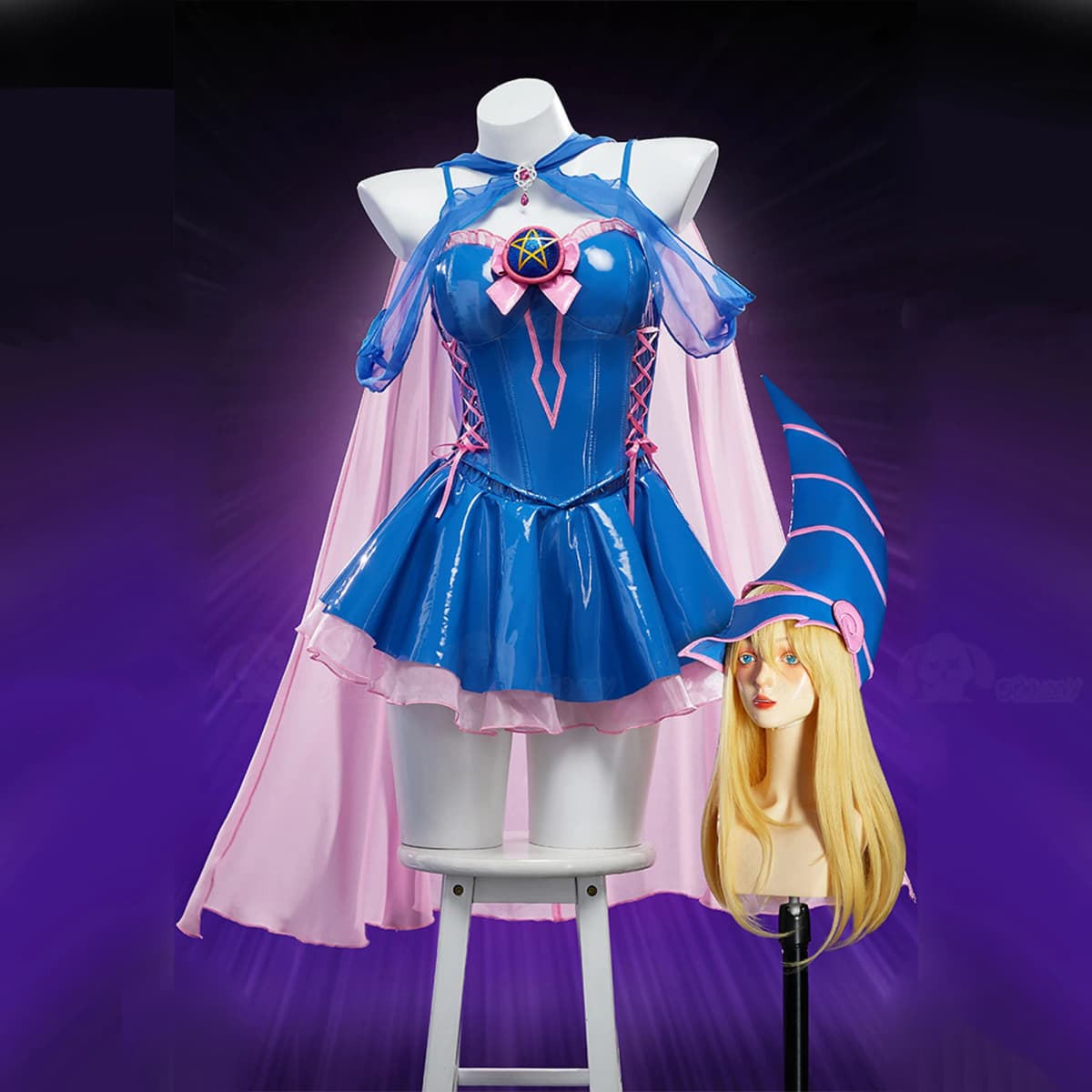 Anime Dark Magician Girl Mana Cosplay Costumes Women Sexy Leather Skirt Top Hat Cloak Suit Halloween Carnival Performese Clothes