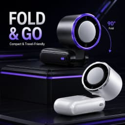 Ice Cooling Portable Neck Fan, 5-Speed Turbo Wind Foldable Hands Free Cooler, 4000mAh 9H Battery Travel Outdoor