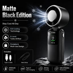 Ice Cooling Portable Neck Fan, 5-Speed Turbo Wind Foldable Hands Free Cooler, 4000mAh 9H Battery Travel Outdoor