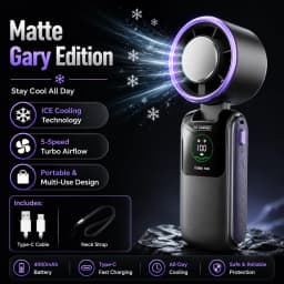 Ice Cooling Portable Neck Fan, 5-Speed Turbo Wind Foldable Hands Free Cooler, 4000mAh 9H Battery Travel Outdoor