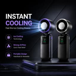 Ice Cooling Portable Neck Fan, 5-Speed Turbo Wind Foldable Hands Free Cooler, 4000mAh 9H Battery Travel Outdoor