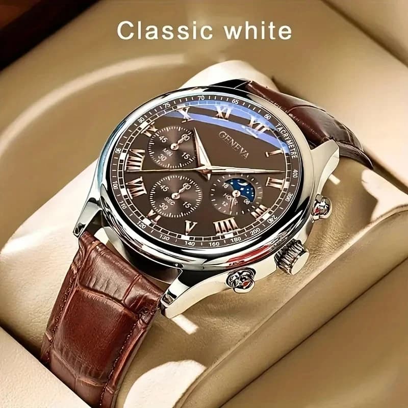 Fashion Leather Strap Men Business Watches Round Dial Male's Analog Quartz Wristwatch Reloj Hombre(Without Box)