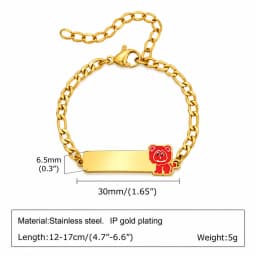 Customized Name Baby Flower Baby Bracelet, 18K Gold Plated Flower ID Bar for Kids Child, Waterproof Tarnish-Free Birthday Gift