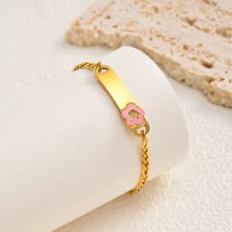 Customized Name Baby Flower Baby Bracelet, 18K Gold Plated Flower ID Bar for Kids Child, Waterproof Tarnish-Free Birthday Gift