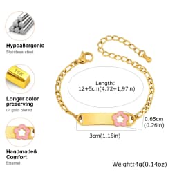 Customized Name Baby Flower Baby Bracelet, 18K Gold Plated Flower ID Bar for Kids Child, Waterproof Tarnish-Free Birthday Gift