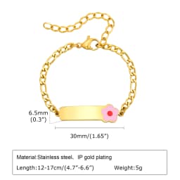 Customized Name Baby Flower Baby Bracelet, 18K Gold Plated Flower ID Bar for Kids Child, Waterproof Tarnish-Free Birthday Gift