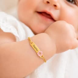 Customized Name Baby Flower Baby Bracelet, 18K Gold Plated Flower ID Bar for Kids Child, Waterproof Tarnish-Free Birthday Gift