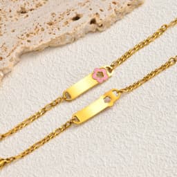 Customized Name Baby Flower Baby Bracelet, 18K Gold Plated Flower ID Bar for Kids Child, Waterproof Tarnish-Free Birthday Gift