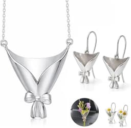 Wearable Bouquet Clip Flower Holder Earring and Necklace Set for Women Gold Tone Dainty Floral Jewelry Set Gift