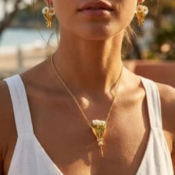 Wearable Bouquet Clip Flower Holder Earring and Necklace Set for Women Gold Tone Dainty Floral Jewelry Set Gift