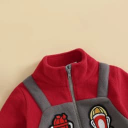 Baby Firefighter Costume Plush Romper Contrast Color Embroidery Long Sleeve Zip Up Jumpsuit