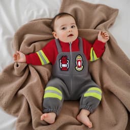 Baby Firefighter Costume Plush Romper Contrast Color Embroidery Long Sleeve Zip Up Jumpsuit