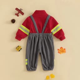 Baby Firefighter Costume Plush Romper Contrast Color Embroidery Long Sleeve Zip Up Jumpsuit