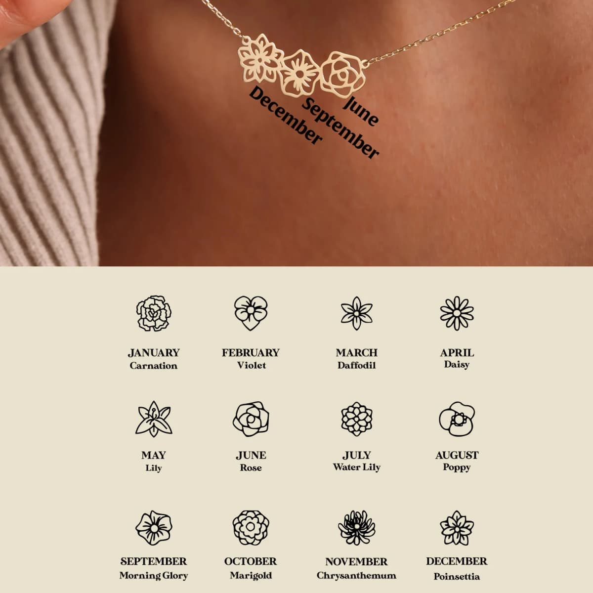 Dainty Birth Flower Necklace For Women 18K Gold Birth Flower Bouquet Necklaces Personalized Family Gift Mothers Day Gifts