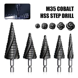 M35 Cobalt 4-Flute Step Drill Bit 1/4 in Metric Tapered Hex Shank for Stainless Steel Sheet Metal Wood Aluminum and Other Metals