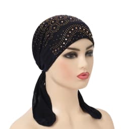 H088 Fashion Turban Hijab with Many Stones Muslim Hijab Scarf Islamic Headscarf Hat Amira Pull on Headwrap