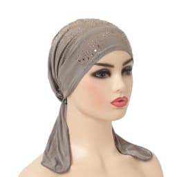 H088 Fashion Turban Hijab with Many Stones Muslim Hijab Scarf Islamic Headscarf Hat Amira Pull on Headwrap