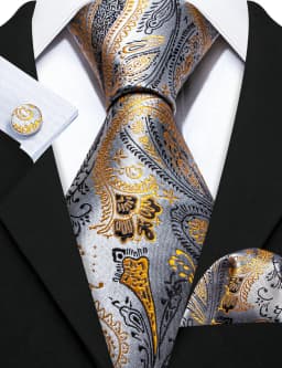 Designer Tie for Mens Gold Silver Paisley Necktie Pocket Square Cufflinks Set Wedding Gift Elegant Corbatas 6235