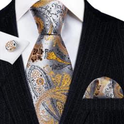 Designer Tie for Mens Gold Silver Paisley Necktie Pocket Square Cufflinks Set Wedding Gift Elegant Corbatas 6235