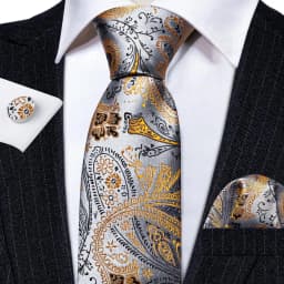 Designer Tie for Mens Gold Silver Paisley Necktie Pocket Square Cufflinks Set Wedding Gift Elegant Corbatas 6235
