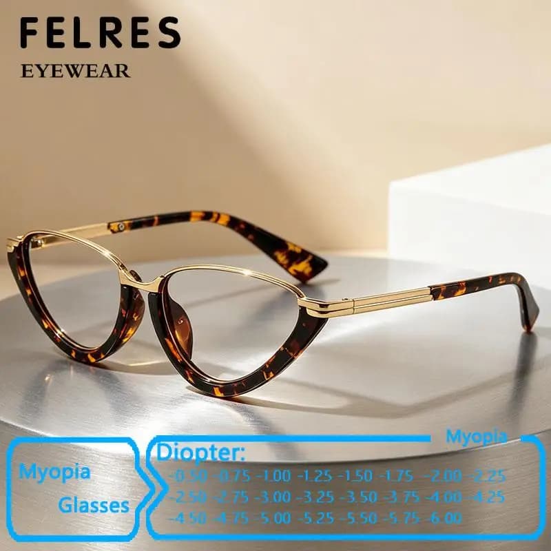 Designer Cat Eye Negative Diopter Prescription Myopia Glasses Small Frame Women Anti Blue Light Nearsighted Eyewear-0.50 To-6.0