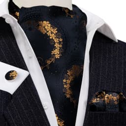 Barry.Wang Jacqaurd Silk Men Ascot Cravat Tie Floral Paisley For Male with Hanky Cufflinks 60 Colors Wedding Party Events Gift