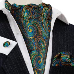Barry.Wang Jacqaurd Silk Men Ascot Cravat Tie Floral Paisley For Male with Hanky Cufflinks 60 Colors Wedding Party Events Gift