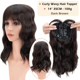 Snoilite Synthetic 14" Topper Hair Piece Real Thick Wavy Wig With Bangs Top Toupee Clip in Hair Extensions Black Brown Blonde