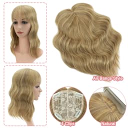 Snoilite Synthetic 14" Topper Hair Piece Real Thick Wavy Wig With Bangs Top Toupee Clip in Hair Extensions Black Brown Blonde