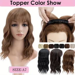 Snoilite Synthetic 14" Topper Hair Piece Real Thick Wavy Wig With Bangs Top Toupee Clip in Hair Extensions Black Brown Blonde