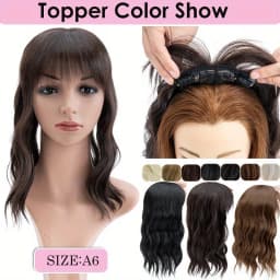 Snoilite Synthetic 14" Topper Hair Piece Real Thick Wavy Wig With Bangs Top Toupee Clip in Hair Extensions Black Brown Blonde