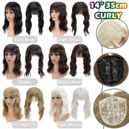 Snoilite Synthetic 14" Topper Hair Piece Real Thick Wavy Wig With Bangs Top Toupee Clip in Hair Extensions Black Brown Blonde