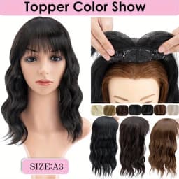 Snoilite Synthetic 14" Topper Hair Piece Real Thick Wavy Wig With Bangs Top Toupee Clip in Hair Extensions Black Brown Blonde