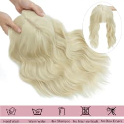 Snoilite Synthetic 14" Topper Hair Piece Real Thick Wavy Wig With Bangs Top Toupee Clip in Hair Extensions Black Brown Blonde
