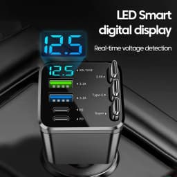 120W Car Charger with Roof Starlight Fast Charging Retractable Cable & 2 Charging Ports Voltage Phone Charger For IOS Android
