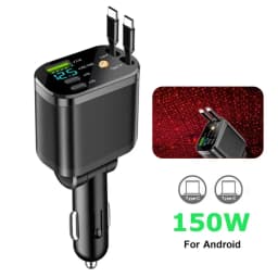 120W Car Charger with Roof Starlight Fast Charging Retractable Cable & 2 Charging Ports Voltage Phone Charger For IOS Android