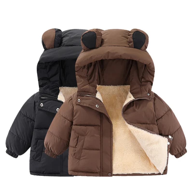 1pcs Boy Girl Coat Baby Winter Thick Down Jackets Kids Warm Plush Thicken Outerwear Clothes Fur Hooded Jacket Children Snowsuit