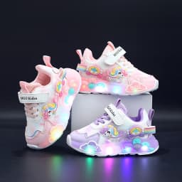 Mgo Kidss New Spring and Autumn Girls' Shoes, Light-Up Shoes, Flashing Shoes, Rainbow Pony Shoes, Kidsren's Sports Shoes, Girls' Soft-Soled Shoes, Running Shoes, Pink Shoes, Princess Kidsren's Shoes, Suitable for Ages 1-3-6, Christmas/Halloween Gifts