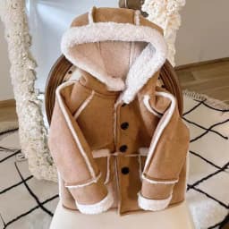 2025 Winter New Children Warm Lamb Fleece Coat Baby Vintage Hooded Jacket Plus Velvet Thick Boys Girls Cotton Padded Jacket