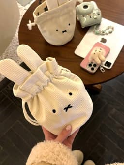 @2026 Miffy Kawaii Corduroy Bundle Pocket Cute Portable Large Capacity Storage Bag Makeup Bag Drawstring Handbag Cute Gift Toy