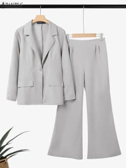 ZANZEA Women 2026 Spring Outfits Office 2 Piece Sets Elegant Long Sleeve Blazer Coats Pant Sets Fashion Solid OL Work Tracksuit