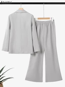 ZANZEA Women 2026 Spring Outfits Office 2 Piece Sets Elegant Long Sleeve Blazer Coats Pant Sets Fashion Solid OL Work Tracksuit