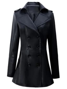 Mauroicardi Spring Fitted Black Skirted Soft Faux Leather Blazer Jacket Women Double Breasted Elegant Luxury Designer Clothes