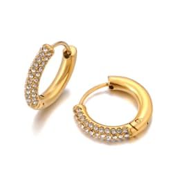 Lokaer Fashion 316L Stainless Steel Rhinestone Hoop Earrings 18K PVD Gold Plated Handmade Daily Jewelry for Women Girls E24216