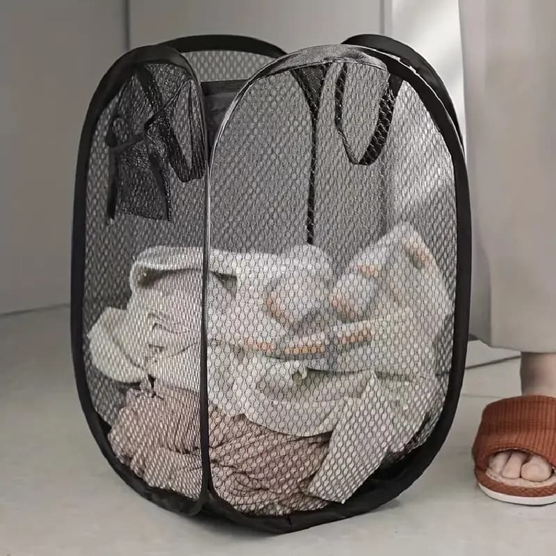 Mesh Pop-up Laundry Basket, Foldable Dirty Clothes Storage Basket, Large Capacity Storage Basket